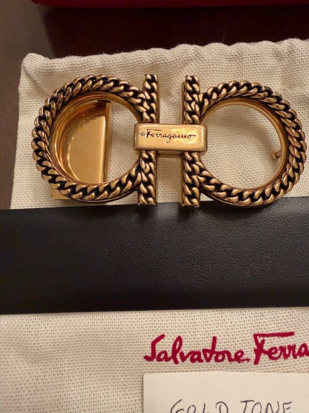 Ferragamo Gold Tone Rope Belt Black - Picture 2 of 3